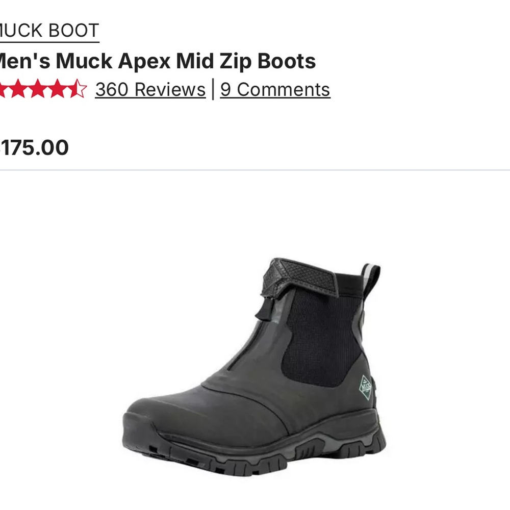 Men's Black Apex Mid Zip Boots, Muck Boots,‎ hunting boots